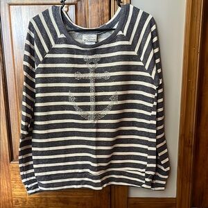 Disney Cruise Line Blue and White Crew Neck Sweater